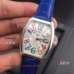 Perfect Replica Franck Muller Color Dreams SS Blue Leather Watches 38mm